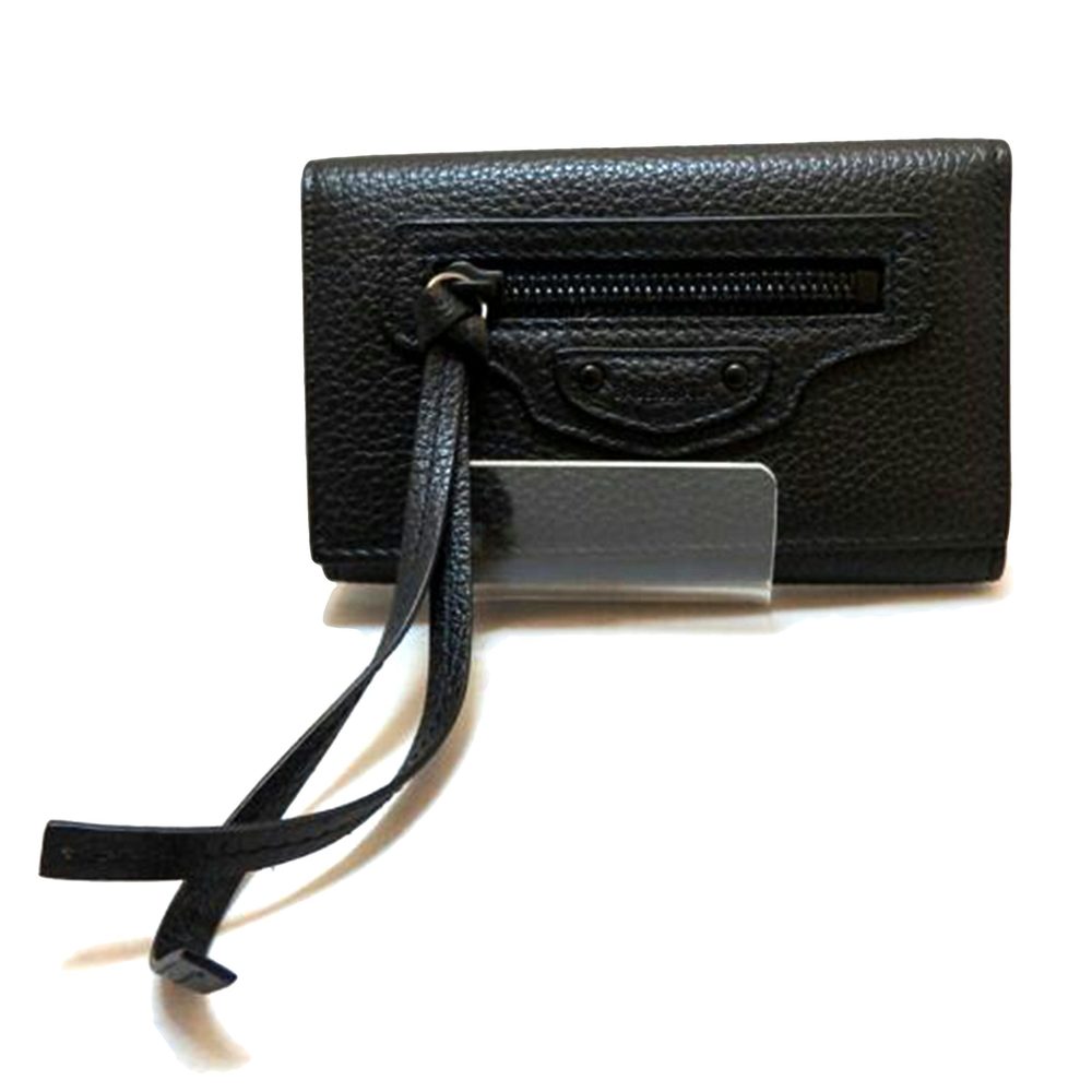 Balenciaga Leather Solid Key Case Bag Black